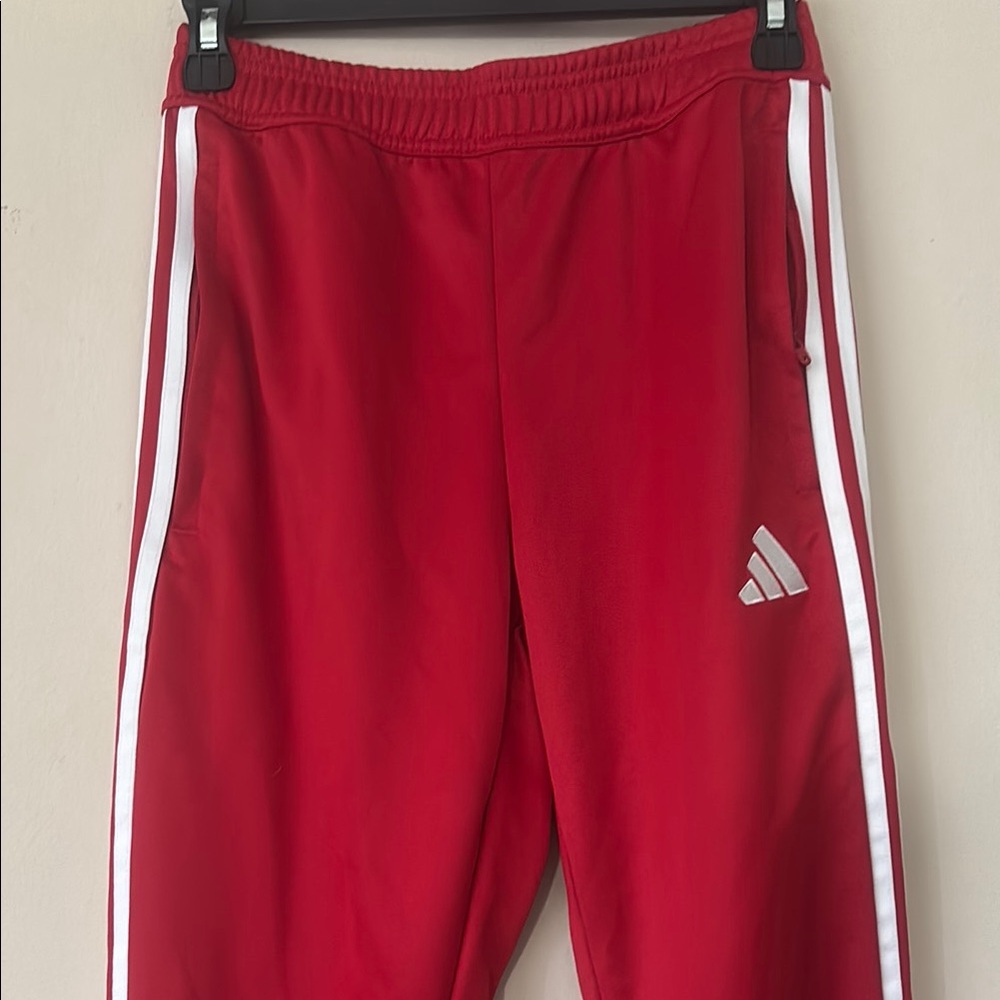 Adidas Red Sweatpants with White Stripes